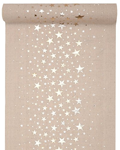Santex Tischläufer, Natur mit metallischen Sternen, 28 cm x 3 m, weihnachtliche Tischdekoration