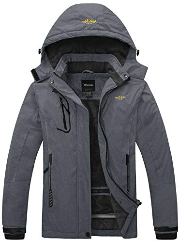 Wantdo Damen Berg Ski Jacke Wärmer Winter Fleece Mäntel Wasserdichter Atmungsaktive RegenMäntel Outdoor Kapuzen Windbreaker Jacken Grau L