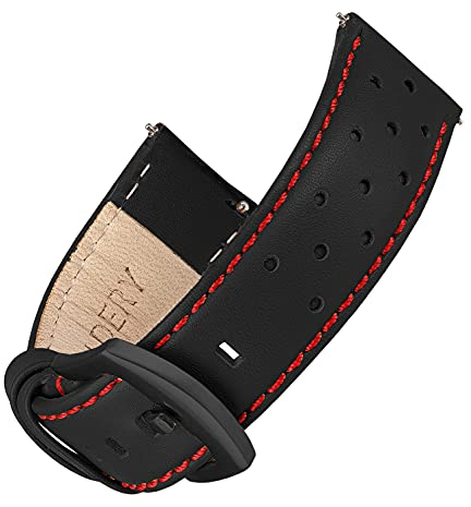 Wildery® Uhrenarmband Leder I Smartwatch Armband 20mm mit Quick-Release I Ersatzarmband mit Edelstahl Dornschließe I Armband /#Dots WI450 (Schwarz+Rot/Schließenfarbe Schwarz, 22mm)