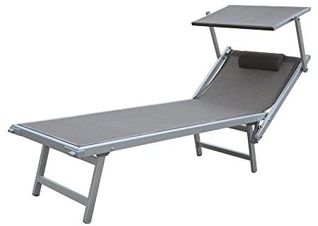 TEMPO STYLE - Lettino Mare Professionale in Alluminio L-Mediterraneo | Pieghevole con Tetto Parasole, Rivestimento in Textilene, Ideale per Spiaggia, Piscina e Giardino (Tortora/Alluminio)
