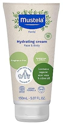 Mustela Certified Organic Hydrating Cream - Natural Body Lotion w/Olive Oil, Aloe Vera & Sunflower Oil - For Baby, Kid & Adult - Fragrance Free, EWG Verified & Vegan - 5.07 oz. - Packaging may vary