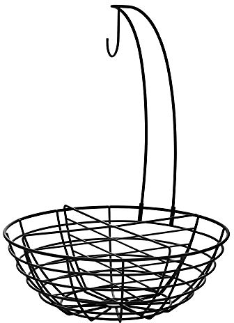 Rubberneck Obstkorb mit Bananenhaken aus Metall - moderne Obstschale mit herausnehmbarer Trennwand und Bananenhalter