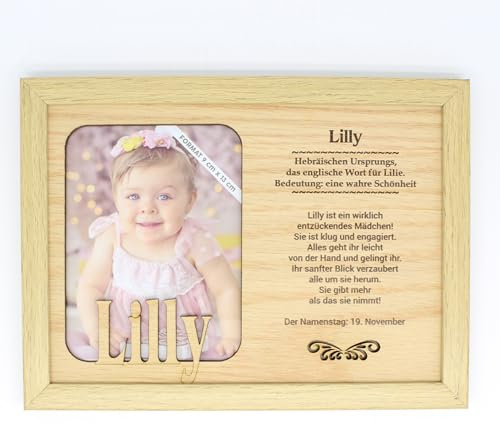 power gift LILLY - Bilderrahmen mit Namen, Fotorahmen stehend und hängend, Porträtrahmen mit Namensbedeutung, Baby- Namen. Schönes und Originelles Geschenk für jeden Anlass.