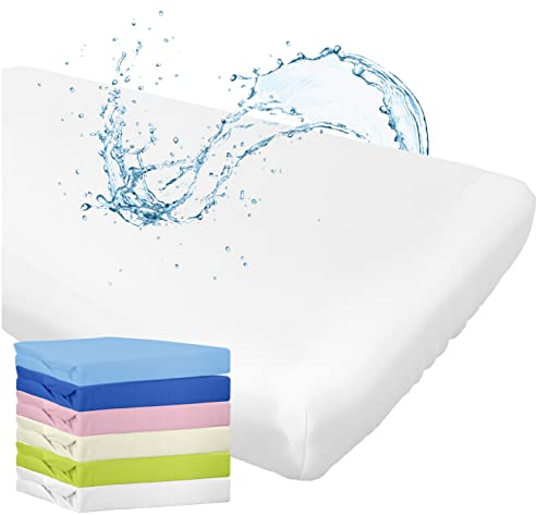WhizProducts Spannbettlaken mit integriertem Matratzenschoner 60 x 120 cm (Weiß) für Babybett