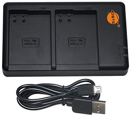 DSTE Chargeur de batterie double USB compatible avec la batterie Nikon EN-EL14, EN-EL14a comme MH-24 – Alimentation via micro-USB vers câble de charge USB-A 2.0