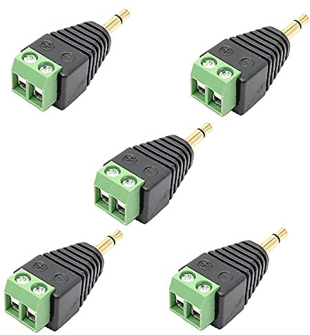 Winwill 5Pcs 3.5mm TS Mono Male Plug to 2 Pin 2-Screw Terminal Block Female AUX Headphone Balun Converter Adapter Solderless Connector