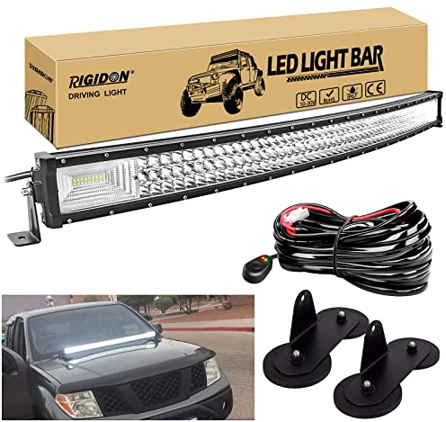 RIGIDON 42 Zoll 105cm 540W Gebogene led lampe, Dreireihige Led lichtleiste kfz mit 12v kabelbaum kit und magnet halterung,Offroad beleuchtung für Auto SUV ATV, UTV, LKW 4x4, Fahrzeuge, 6000K Weiß