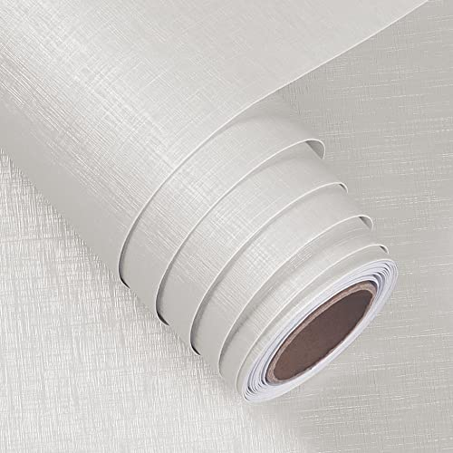 FunStick Cream White Grasscloth Wallpaper Textured Peel and Stick Fabric Linen Self Adhesive Wall Paper Roll Removable Faux Grasscloth Contact Paper for Walls Cabinets Dresser Furniture Thick 30cmx5m
