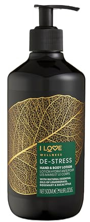 I Love Wellness DESTRESS Hand & Body Lotion, With Natural Essential Oils Of Lemongrass, Rosemary & Eucalyptus, With Avocado Oil & Shea Butter, Energising Blend, Vegetarian & Vegan-Friendly - 500ml
