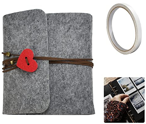 STCRERAG Fotoalbum mit Doppelklebeband Filz Fotoalbum 193*170mm Scrapbook Fotoalbum mit Filzeinband, Liebe Fotobuch Geburtstag Fotoalbum hochzeit Graues Erinnerungsalbum für Fotos Briefmarken Tickets