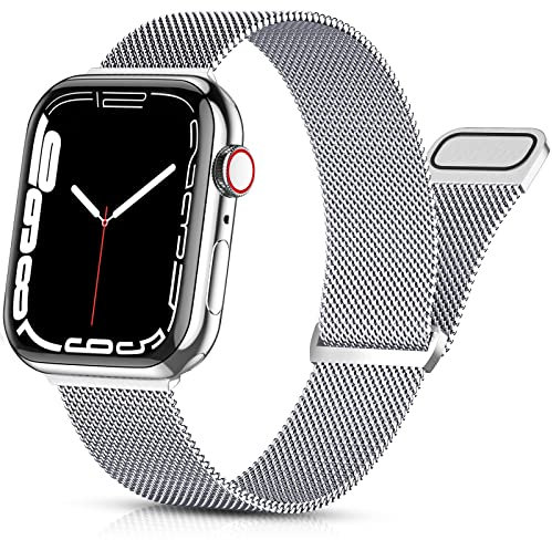 PIOWNN Cinturino Compatibile con Apple Watch Cinturino 49mm 45mm 44mm 42mm per Donne Uomini, Metallo Maglia Acciaio Inossidabile Cinturino per iWatch Series 9 8 7 6 5 4 3 2 1 SE Ultra, Argento