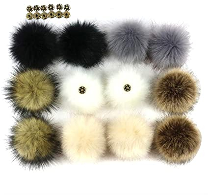 12 Stücke fellbommel mit druckknopf,12CM kunstfell pompon,Faux Fuchs Pelz Flauschigen Pompon Ball mit Abnehmbare Drücken Taste für Abnehmbare Strick Mützen Bekleidung Zubehör.