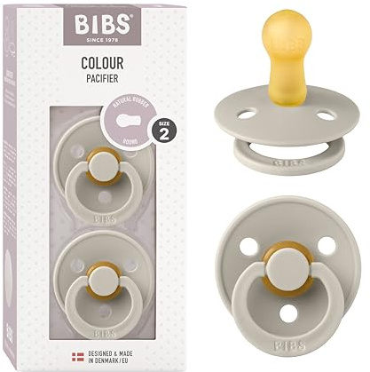 BIBS Colour Dummy, 6-18 Months, 2-Pack, Round Teat, Sand | Natural Rubber Latex | Size 2 | BPA-Free | Made in Denmark | High Teat Acceptance | Airflow Holes | Comfort Shield