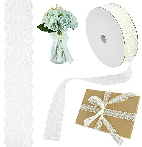 BUENTYA Spitzenband Creme Spitzenborte 1.2 Inch x 50 Yards Schleifenband Spitze Geschenkband Spitzenbordüre Vintage Baumwolle Dekoband Spitzen Band Zierbänder zum Aufnähen Lace Ribbon für Hochzeit
