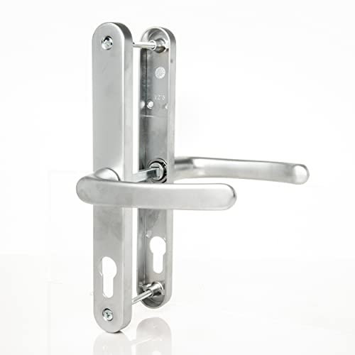 UPVC Door Handles Set Suits Fullex Locks - Satin Silver Lever/Lever 68mm PZ (Centres) 215mm Screw to Backplate 245mm X 32mm Handle Replacement PVC (TSSHAN68)