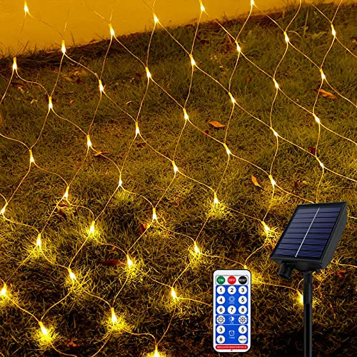 AufuN Solar LED Lichternetz 3x2M, Timer 13 Modi Fernbedienung Wasserdicht Lichterkette Außen Innen Mesh Lichtervorhang für Gartendeko Balkon Hochzeit Weihnachten Innen - Warmweiß