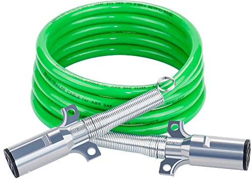 Dazakoot Câble d'alimentation électrique à 7 fils pour remorque - 4,6 m de long - 7 voies - Câble d'alimentation électrique robuste pour tracteurs semi-camions - Vert