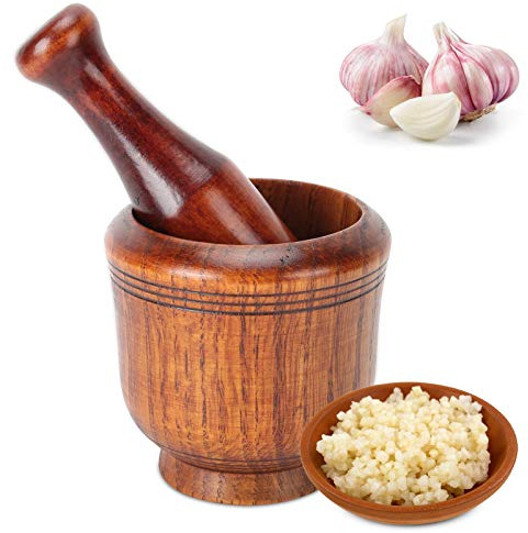 Mortero de Madera para Moler Ajo Jengibre Especias Herramienta de Cocina Manual Ideal para Cocina Española y Preparación de Especias