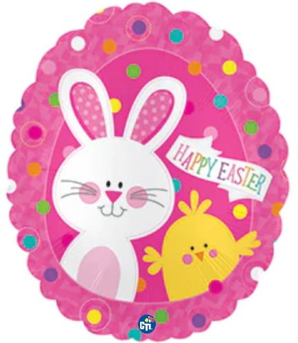Happy Easter Folienballon, Hase und Küken, 50 cm, geeignet für Luft- oder Helium-Osterparty-Dekoration