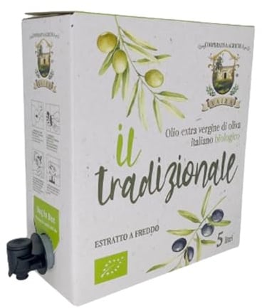 Huile d'olive extra vierge biologique, Ogliarola Garganica italienne, huile EVO extraite à froid, 100% huile des Pouilles, fruité moyen, bidon de 5 L