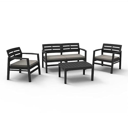 Mondo Viro Outdoor Wohnzimmer aus Harz Sessel und Couchtisch für Garten und Veranda (Java)