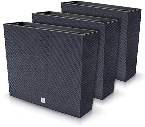 Set di 3 Vasi per Fiori Piante Rettangolari Rato Case T In Plastica 58x18x49,8cm Da Interno Esterno Neri Volume 44 Litri Design Moderni