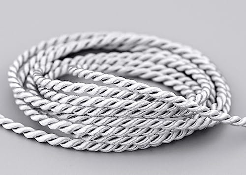 3 m x 2 mm Kordel GRAU/SILBER Deko Drehkordel mit Glanz Schnur Hellgrau Seidenkordel gedreht Kordelband ohne Draht zum Dekorieren Basteln Annähen Dekokordel