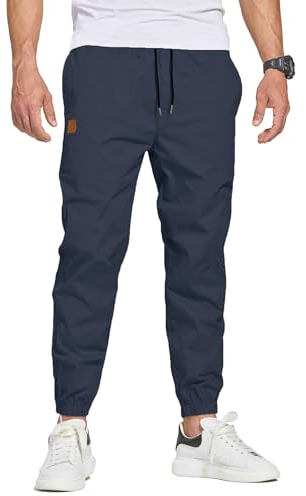 JustSun Chino Hosen Herren Baumwolle Freizeithose Herren Jogginghose Herren Trainingshose Sporthose Männer Lang mit Kordelzug Casual Hose mit Taschen Blau L