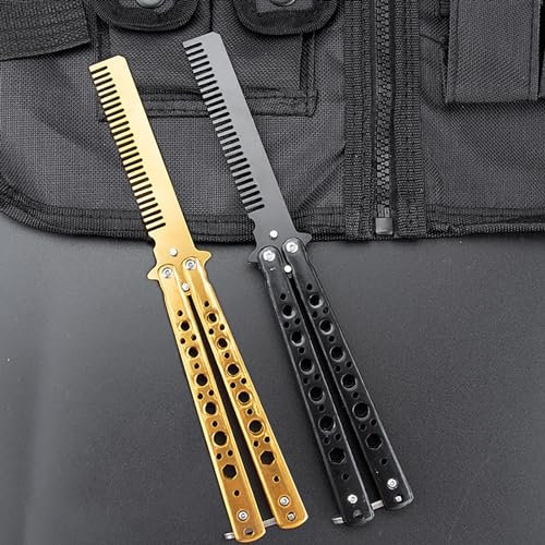 Tomuvpzn Lot de 2 peignes papillon pliants en acier inoxydable - Outils de coiffure - Peigne d'entraînement - Accessoires de coiffure