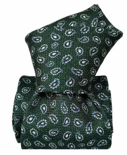 Segni & Disegni - Cravate luxe made in Italie. Vert bouteille à motifs Paisley. 3-Plis