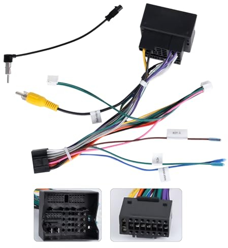 CAMECHO Câble adaptateur ISO 52 PIN pour VW/Golf/Passat/Touareg/Polo/Skoda/Seat avec antenne radio, commande au volant et commande de recul