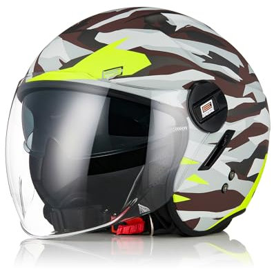 ORIGINE Casco Jet Moto Casco Aperto Scooter con Doppia Visiera Omologato ECE2206 (SWAT MATT BLACK,XL)
