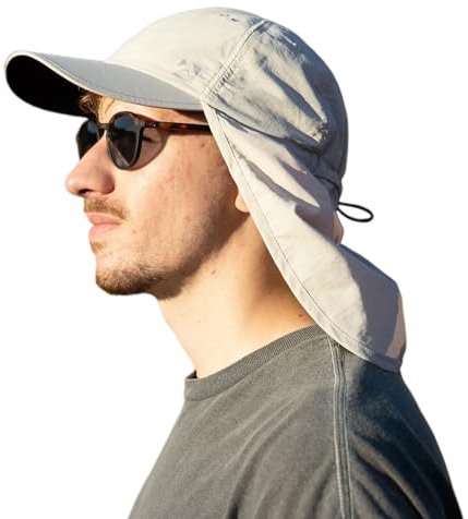 TOP-EX XL/XXL wasserdichte Baseball Cap Herren mit Nackenklappe UPF 50 Sonnenhüte Damen, Faltbar Sommerhüte Safari Wandern Outdoor-Hut Atmungsaktiv Verstellbar Grau XL/XXL
