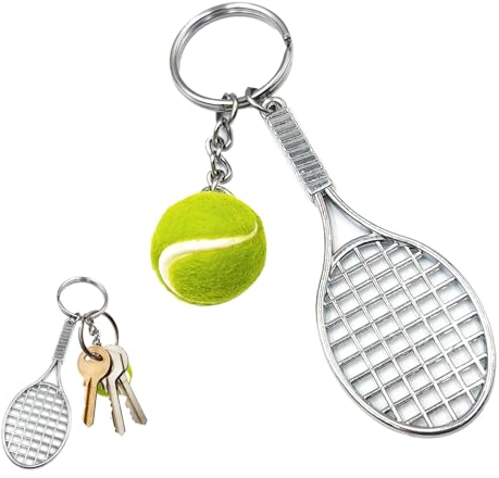 Nodcows Tennis Schlüsselanhänger, Tennisschläger Metall Keychain, Sport Schlüsselring der Mini Tennisball Anhänger Geschenke für Tennisliebhaber Damen Herren Kinder