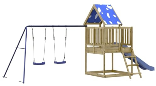 vidaXL Spielturm, Klettergerüst mit Rutsche Schaukeln Leiter, Kinder Kletterturm Spiel-Zubehör für Garten, Holz Spielplatz Spielhaus, Kiefernholz Imprägniert