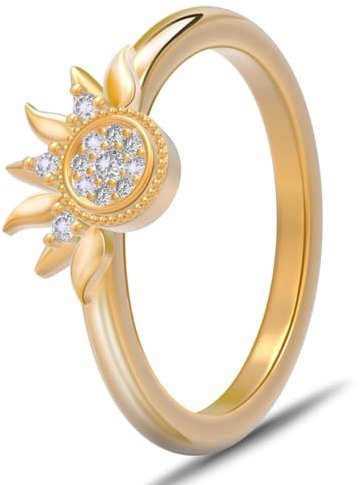 aesdox Sonne und Mond Ring Set, Herren Gold und Damen Silber 925 (#8, Sonne)