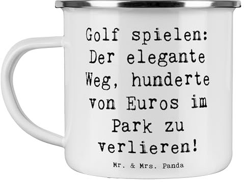 Mr. & Mrs. Panda Camping Emaille Tasse Spruch Golf Eleganz - Geschenk, Golf spielen, Camping Tasse Metall, Emaille Tasse Camping, Pitchen, Park,
