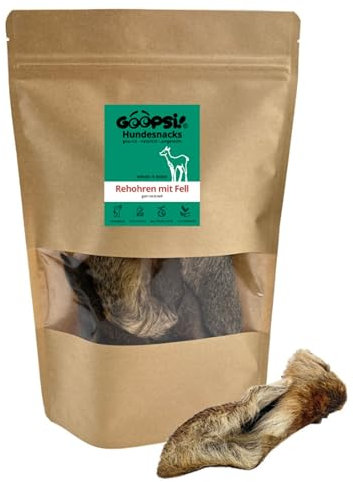 GOOPSI Rehohren für Hunde - 12 Stück, Ohren mit Fell Kauartikel Hund wild, Naturkauartikel, Zahnreinigung Hundeleckerli kauen, Leckerli Kauspaß, aus Deutschland