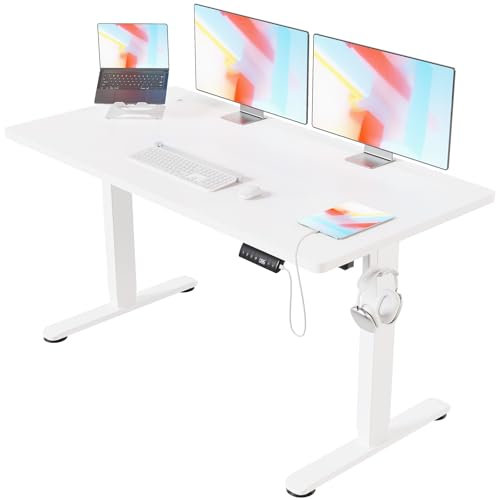 Devoko Escritorio Elevable Eléctrico 160 * 80cm Mesa para Computadora Ajustable en Altura con Bandeja de Gestión de Cables y Memoria de 3 Funciones,con Tecnología Anticolisión Blanco
