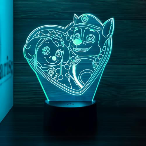 Deluisho Dog Patrol Nachtlicht für Kinder, Paw Dog Lampe, 3D LED Nachtlicht für Kinder, Fernbedienung 16 Farben Farbwechsel Dimmbar mit Touch-Schalter, Dimmbares Visuelles 3D-Nachtlicht