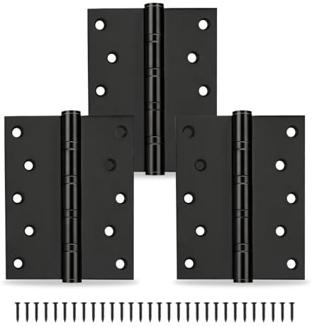3-Pack Black Door Hinges, 5 Inch Heavy Duty Stainless Steel Hinge for Interior Exterior Doors, Max Loading 150LB, Matte Black Ball Bearing Hinges with Screws, Smooth and Quiet