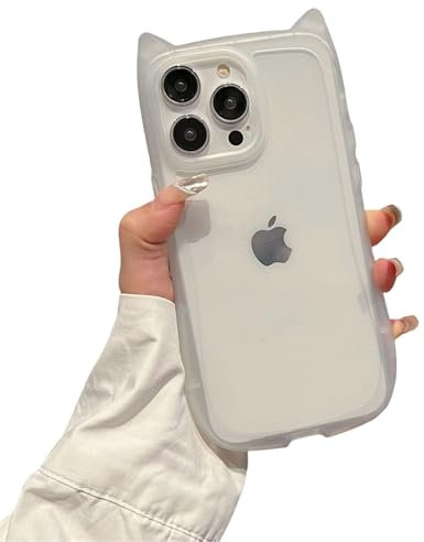 Emlivi Case for iPhone 12, Cute Cat Mobile Phone Case, Transparent 3D Cartoon Cat Ears Design Protective Case Soft Silicone TPU Bumper Cover Cute Kitty Case for iPhone 12, Transparent