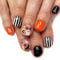 Halloween Nails, 24PCS Short Square Halloween False Nails with Glue, Orange Black Cute Stripe Pumpkin Bat Designs False Nail, Press On Nails for Women and Girls Nail Art Cosplay Decoration