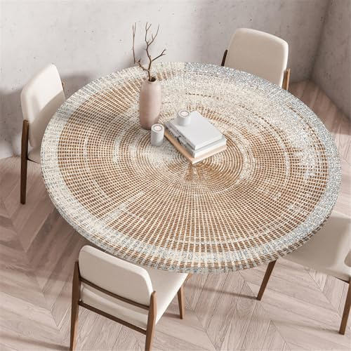 Odot Waschbare Elastische Runde Tischdecke 3D Druck Anti-Tear Wischbare rutschfeste Rund Tischdecken Abwaschbar Abwischbar Tischtuch für Dekoration Kaffee Garten Party (90cm,Planke)