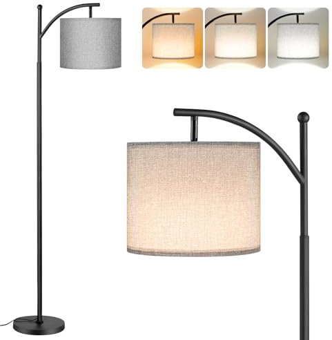 Aooshine Floor Lamps for Living Room, 60 Standing Lamp with 3 Color Temperatures, Grey Lampshade & Foot Switch, Grey Standard Corner Lamp for Bedroom Office Dorm Room(9W Bulb Included)