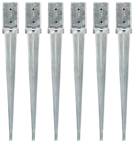Brokky Ground Spikes 6 pcs Silver 8x8x76 cm Galvanised Steel-Garden Arch/Trellis Plant Support Ground Spikes for Garden Arch