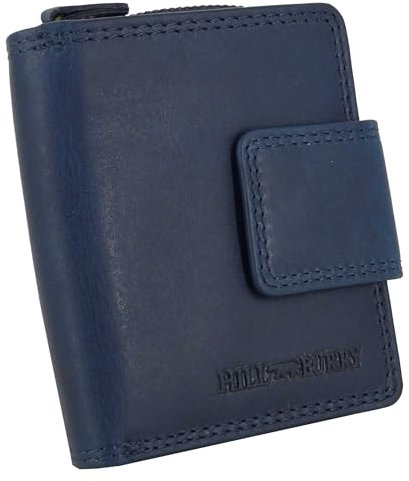Hill Burry Damen-Geldbörse Klein | Mini Frauen-Portemonnaie aus echtem Leder | RFID Damengeldbörse | Geldbeutel viele Kredit-Karten-Fächer | Slim-Wallet mit Münzenfach (Blau ohne Muster)