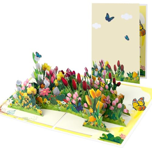 Reihe von Tulpen Pop Up, Papier Blumenstrauß Grußkarten mit leerer Notizkarte und Umschlag, zur Feier von Liebe, Feiertag, Geburtstagen, Jahrestag, Valentinstag, Muttertag, Hochzeit, Urlaubs