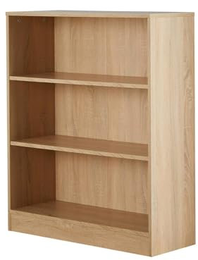Home Source Low Bookcase, Compact Open Adjustable Shelves, Display Storage Cabinet, 3 Tier, Oak Effect