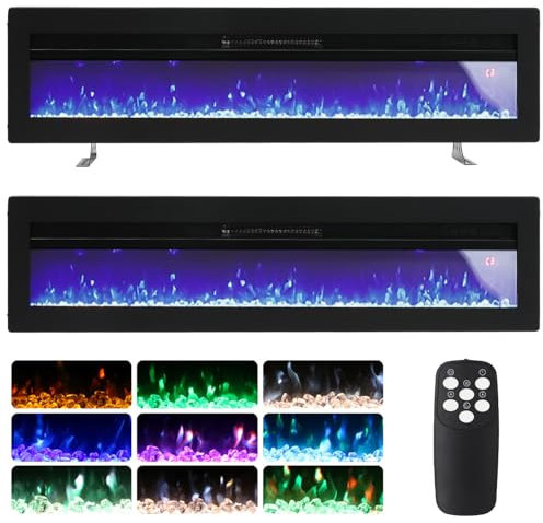 WarmieHomy 3 in 1 Electric Fire 152cm Freestanding/Recessed/Wall Mounted Electric Fireplace, Medial Wall Fireplace 60 inch with Remote Control, 9 Flame Colors & 2 Heating Mode 900W&1800W Adjustable